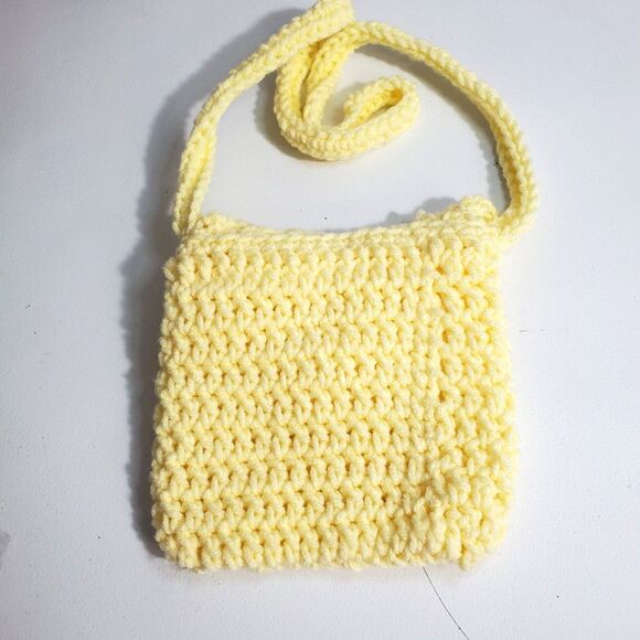 Girls Hand Crochet Crossbody Bag and Hat in Bright Yellow-Set- - Picture 5 of 5